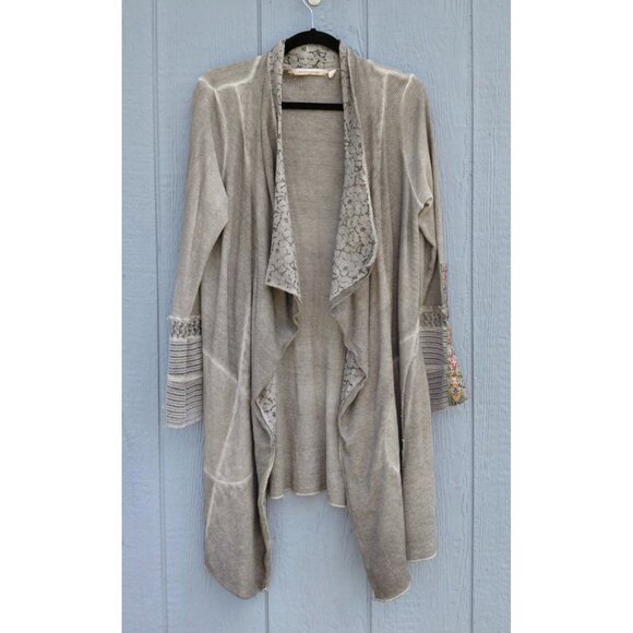 Soft Surroundings Sweaters - Soft Surroundings Cadence Topper Waterfall Cardigan Sm Floral Lace Embroidered